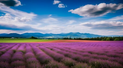 Fototapeta premium lavender field and mountains in the distance