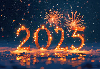 Large handwritten numbers "2025" on christmas background. Waiting for new year 2025, banner background