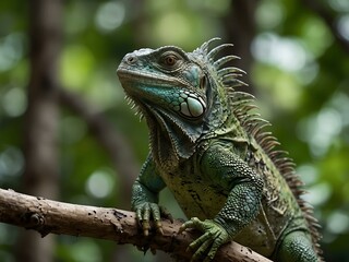 Green iguana perched on a branch.