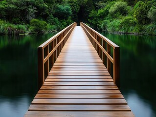 Obraz premium Sustainable bridge design made from recycled materials, spanning a river with a pedestrian walkway, recycled bridge, eco-infrastructure