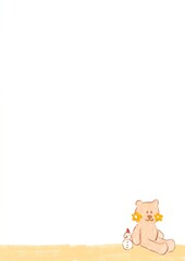 cute teddy bear with tiny snowman border frame, illustration card template background