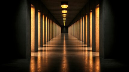 Long Corridor With Golden Light