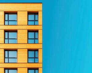 Fototapeta premium Modern wooden skyscraper made from cross-laminated timber, highlighting sustainable construction, wooden skyscraper, renewable materials