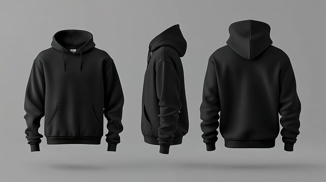 
Black hoodie sweatshirt front and back mockup template on a grey background