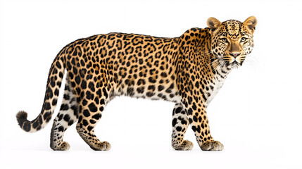 Fototapeta premium Majestic Leopard Standing Isolated on White Background