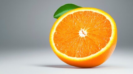 Fototapeta premium Fresh Orange Slice with Green Leaf