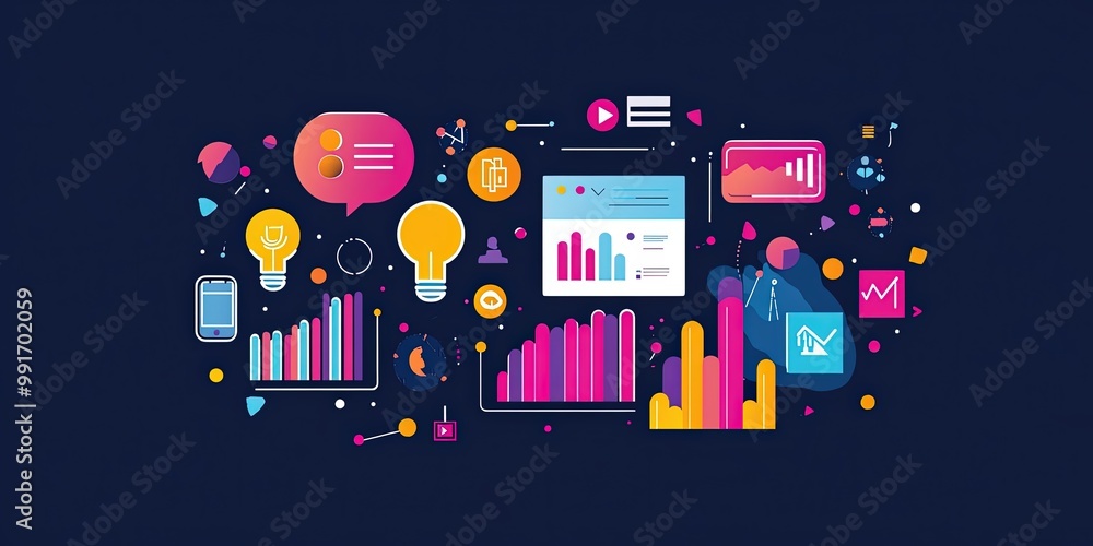 Poster colorful data visualization and analytics in modern design concept.