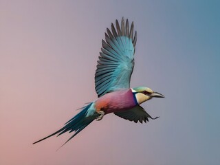 Colorful Bird in Flight Against a Pastel Sky
