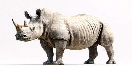 Fototapeta premium White Rhinoceros Standing on White Background