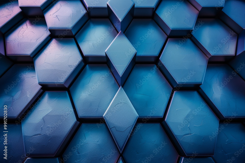 Poster a blue image of a pattern of hexagons