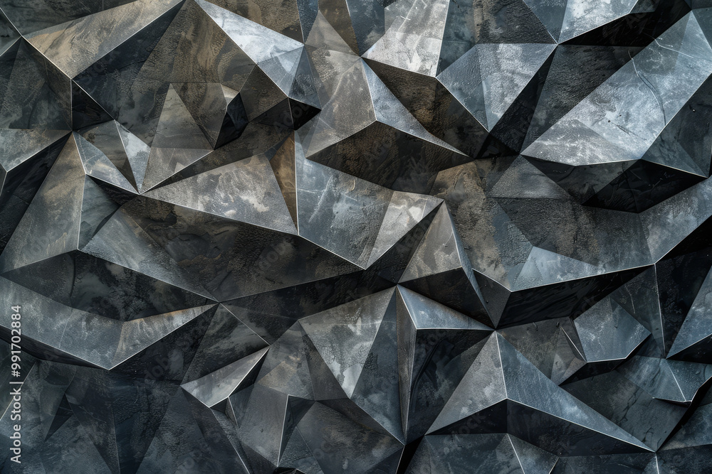 Poster a black and white image of a stone wall with sharp angles and jagged edges