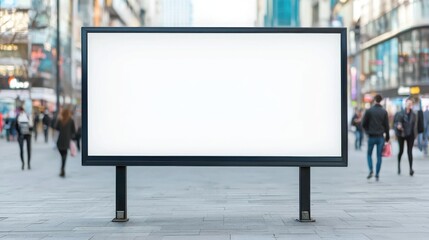 Empty advertising billboard in a busy urban street, ideal for promotional content or blank advertisements.