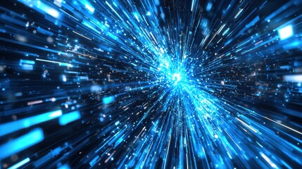 Fototapeta premium Sleek holographic beams of light in blue hues cascading through a modern technology-inspired digital design.