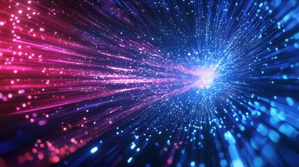 Fototapeta premium Vibrant blue beams of light flowing through a holographic background, evoking the feel of cutting-edge modern technology.