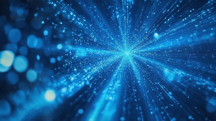 Fototapeta premium Vibrant blue beams of light flowing through a holographic background, evoking the feel of cutting-edge modern technology.