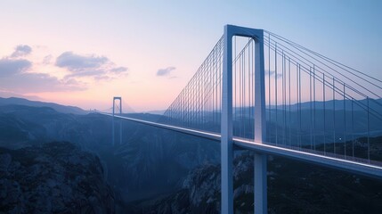 Obraz premium Futuristic suspension bridge with a sleek, aerodynamic design, stretching over a vast canyon, suspension bridge, modern engineering