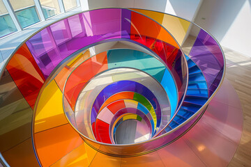Fototapeta premium A spiral staircase with a rainbow of colors