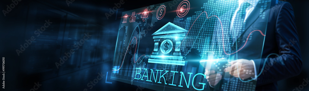 Poster banking industry data analyst analyzing data trends with graphs and charts, focusing on transaction 