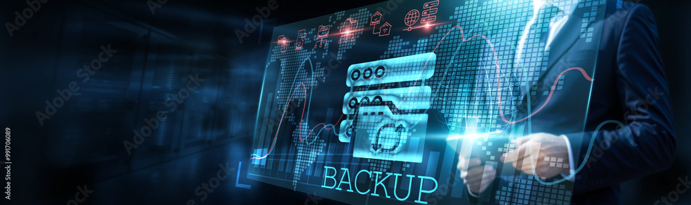 Poster backup specialist meticulously analyzes backup data, constructing graphs to visualize storage consum