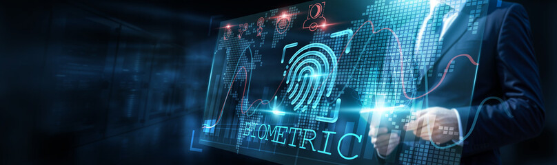 Biometric Expert Analyzing data on biometric graph and volume with exponential growth chart, showcasing potential applications and future trends in biometric technology. assess trends effectively.
