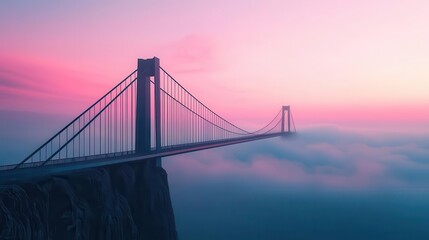 Obraz premium Futuristic suspension bridge with a sleek, aerodynamic design, stretching over a vast canyon, suspension bridge, modern engineering