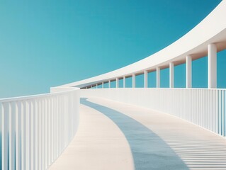 Fototapeta premium Curved pedestrian bridge with a cantilevered design, providing a striking architectural element, cantilevered bridge, innovative structure