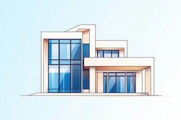 Modern house design with large glass windows on a white isolated background.