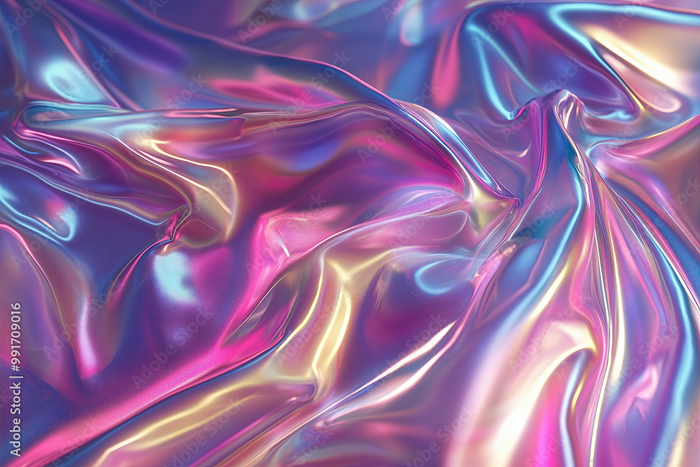 Canvas Prints Vibrant iridescent fabric with pastel hues and light reflection waves.