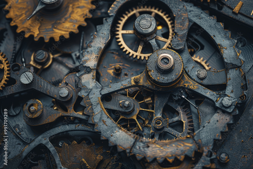 Aufkleber a close up of a clock with many gears and a few of them are missing