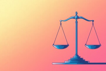 Stylized scales of justice on a gradient background.