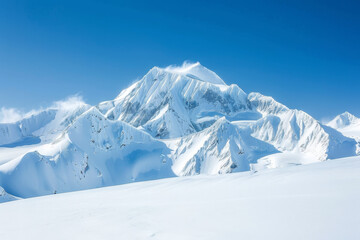 Obraz premium A mountain range covered in snow and a clear blue sky