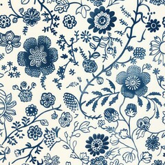 Blue and White Floral Pattern  Seamless Texture  Vintage Style  Chinoiserie   Textile Desi