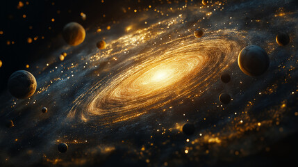 A 3D render of a map of the universe with stars and planets. There are various sizes of stars scattered across the map