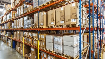 Warehouse Storage Shelves Full of Cardboard Boxes