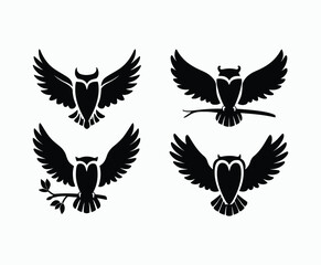 Owl bird silhouette editable EPS vector isolated illustration template on a white background