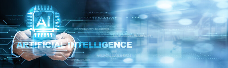 Artificial Intelligence (AI) using mobile smartphone and AI icon network connection to process data...