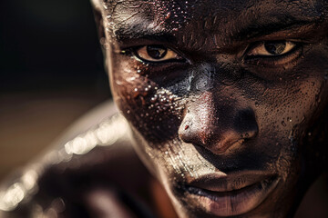A man with a black face and a dark beard
