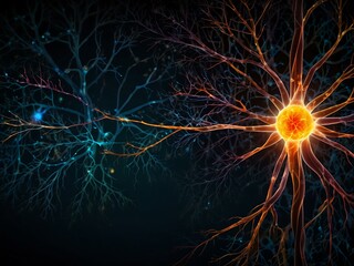 Illuminated illustration of the human nervous system on a dark background.