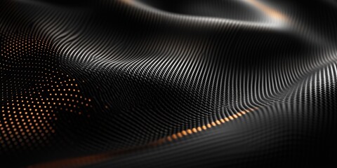 Carbon fiber texture on a dark background with soft lighting and shadows, abstract modern design for tech or industrial use.