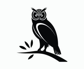 Fototapeta premium Owl bird silhouette editable EPS vector isolated illustration template on a white background