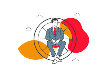 Fototapeta premium Flat vector illustration of a business concept, a businessman on concrete stairs with a business sketch. Finance and growth concept. Businessmen pursue a career.