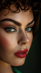 Close-up of a Beautiful Spanish Lady with Grey Eyeliner