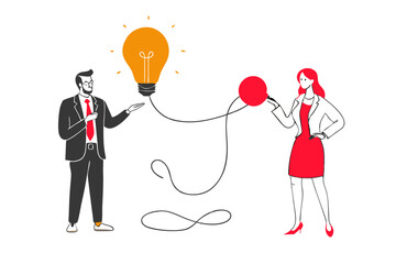 Cartoon flat style drawing businessman helping his partner to lifting cogs or gears on top of stairs. Teamwork, goal achievement, solution, success, winner concept. Graphic design vector illustration