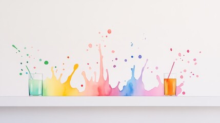 Watercolor painting of a bar with colorful splashes and drips.