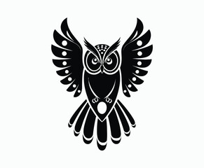 Fototapeta premium Owl bird silhouette editable EPS vector isolated illustration template on a white background