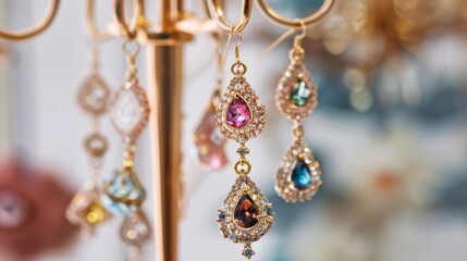 Elegant Designer Earrings Displayed on a Jewelry Stand