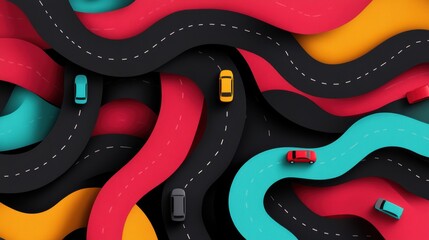 Obraz premium A graphic illustration depicting the buildup of traffic congestion, with lines representing slowing vehicles and increasing frustration.