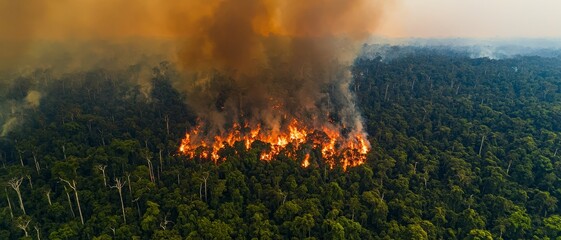 Devastating Wildfire Engulfing Lush Rainforest - Environmental Destruction and Urgency Concept