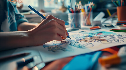 A moment of inspiration as someone draws with passion