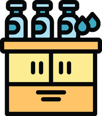 Water cooler with bottles standing on cabinet icon vector outline color flat